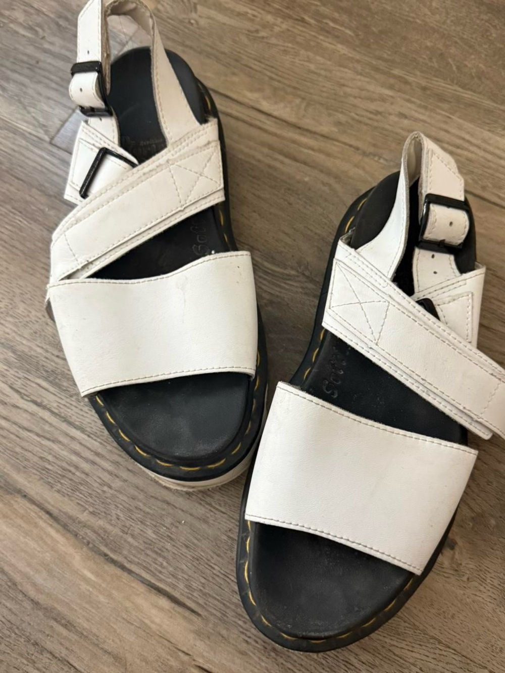 Dr. Martens White Leather Cross-Strap Slingback Sandals